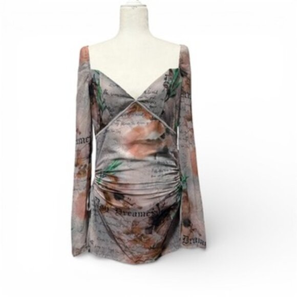 PrettyLittleThing Dresses & Skirts - PLT NWT Stone Printed Chiffon Cut Out Shift Dress Size 12